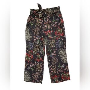 Anne Carson Pants Women's Large Flowers on Black